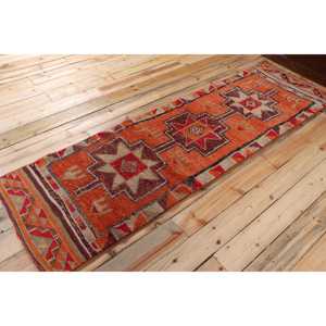 Turkish Vintage Rug, 2.4x8.4 ft <b>Runner</b> Rug, <b>Red</b> Herki Patchwork Rug - Product Image 2