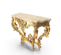 Console de couloir de luxe en or avec marbre et plateau en bois massif