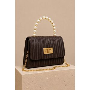 Bolso de Mano y Hombro con Cadena Decorada con Perlas, Material de Piel de Vaca, Tipo Grano, Uso Versátil - Product Image 1