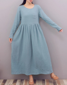 เดรสแม็กซี่แขนยาวมีกระดุมด้านหน้าสำหรับผู้หญิงเดรสลูกไม้หยักพิมพ์ลายคอกลมสวย - Product Image 5