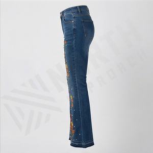 <b>Women</b> Denim Flared Trousers Breathable Custom Logo Reflective Work Wear Flared Trousers With Custom Logo Premium Stylish Attire - Product Image 3