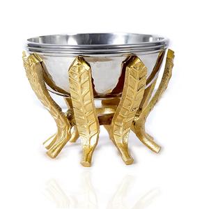 Support de bol en laiton élégant conçu dernière conception de feuille brillant poli grande vente bol de service de fruits en laiton pour la maison hôtel - Product Image 4