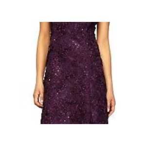 Abito da sera Alex in pizzo viola con stampa floreale, vita naturale, linea ad A, paillettes, per la madre della sposa, lunghezza al pavimento, taglia 10 - Product Image 3