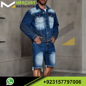 โลโก้ที่กําหนดเองแจ็คเก็ตยีนส์คุณภาพสูงและกางเกงขาสั้นแจ็คเก็ตแฟชั่นระบายอากาศและกางเกงขาสั้นชุดวินเทจStreetwearเสื้อผ้ายีนส์ - Product Image 6