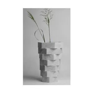 Indian Manufacturer of Best Quality Modern Geometrical Design Handmade Gift and Home Decor Natural Marble Stone Flower Vase