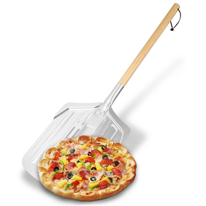 Pelle <span class=keywords><strong>à</strong></span> <span class=keywords><strong>pizza</strong></span> en aluminium Justa avec manche pliable en bois, design perforé pour un glissement facile de la pâte, idéale pour la cuisson au four - Product Image 1