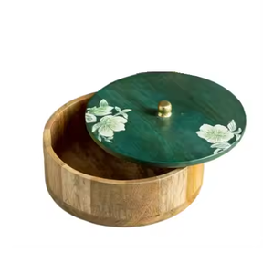 Casserole en bois avec couvercle imprimé Sky Bule Casserole en bois d'acacia au design antique Fournisseur en gros - Product Image 5