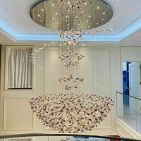 Lustre LED moderne à hauteur réglable avec télécommande pour salon de villa de luxe, forme de fleur colorée, cristal K9, grand luminaire suspendu