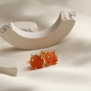 8-10mm pierre de cornaline brute plaqué or ensemble de broches boucles d'oreilles à la main pierre de naissance délicate bijoux minimalistes pour les femmes - Product Image 6