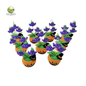 Handmade Crochet <b>Pumpkin</b> Pot Plant Decor Round Cotton Halloween Autumn Indoor Outdoor Handcrafted Living Room Ornament - Product Image 3