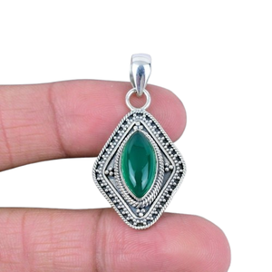 Onyx vert pierre précieuse Solitaire pendentif bijoux femme 925 argent Sterling plaqué rhodium Style Boho à la mode cadeau fait main - Product Image 1