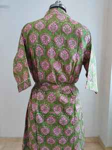 Bata Kimono India de Algodón 100%, Cuello en V, Manga Corta, Estampado Floral, para Mujer, Ropa Casual de Verano, Hecha en Rajastán - Product Image 5