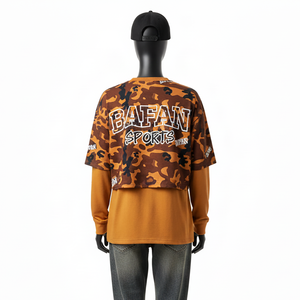 Chemise en coton double couche pour femmes, extérieur et intérieur, camouflage marron, panneaux de couleur contrastée, logo imprimé sur écran personnalisé, chemises en coton double couche - Product Image 2