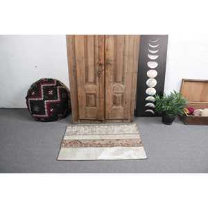 พรมตุรกีขนาด 2.2x3.2 ฟุต, พรมวินเทจ, พรมขนสัตว์สีขาวลายนามธรรม - Product Image 2