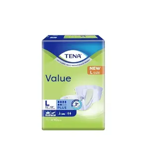 Pañal de secado rápido cómodo para adultos, tela no tejida suave de absorción 2X, Tena Value, Unisex (L), la mejor calidad, 10