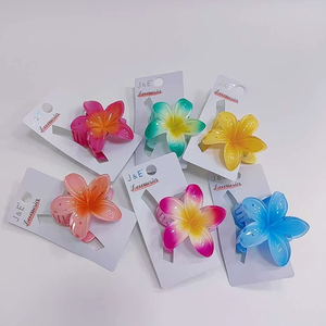 Hawaii Beach Vacation Wind Flower Hair Clip Color mezclado 8cm Metal brillante y plástico Estilo elegante Paquete de 12 piezas - Product Image 1
