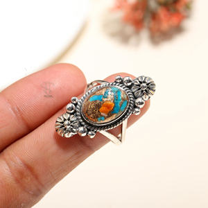 Oyster <b>Turquoise</b> Gemstone 925 Solid Sterling Silver <b>Ring</b> Handmade Ethnic Jewelry Semiprecious Fine Wedding <b>Rings</b> for Women Gift - Product Image 4