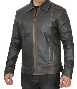 High Quality Coated Custom Logo Front Vintage <b>Cow</b> Skin Hooded Jacket Men Solid Color Autumn Stand Collar Breathable Woven - Product Image 3