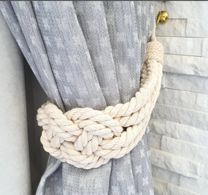 Curtain Tie Backs - Cotton Rope - Nautical Decor - Carrick Bend Knot - Decor for Window - Product Image 2