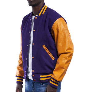 Blouson universitaire unisexe rétro américain en laine écologique avec patchwork, modèle standard pour équipes, vente en gros - Product Image 2