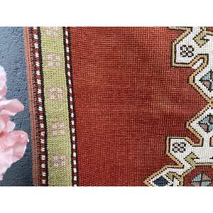 2.8x8.6 ft Vintage <b>Runner</b> Rug, <b>Red</b> Green Turkish Patchwork Wool Rug - Product Image 4