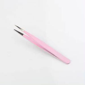 Juego de Pinzas Profesionales de Acero Inoxidable Rosa y Plateado con Punta Puntiaguda para Extensión de Pestañas de Volumen - Product Image 4