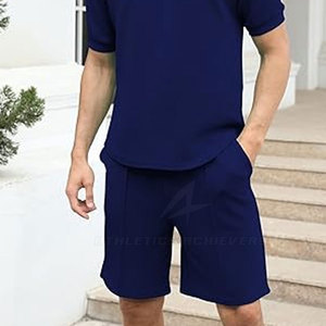 ชุดกีฬาสำหรับผู้ชายกางเกงขาสั้นและเสื้อเชิ้ตลำลองสวมใส่สบายสำหรับออกกำลังกายในฤดูร้อนโลโก้ออกแบบได้ตามต้องการ - Product Image 3