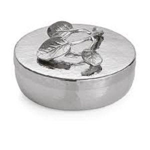 Vente en gros Boîte à bijoux design feuille nickelée Cadeaux Boîte à bijoux décorative en métal de forme ronde Boîte de rangement pour bibelots Boîte à bijoux - Product Image 1