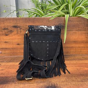 Best Seller Western Real Hair On Suede Leather Fringe Crossbody Bag para mujer Custom Genuine Leather Hand Stitch Boho Purse - Product Image 5