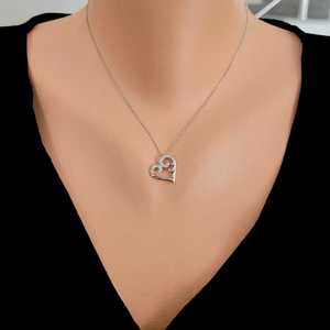 Pendentif Cœur en Argent Sterling 925 avec Zircon Blanc, Diamant et Perle - Or Rose, Platine, Forme Géométrique, Plaqué Rhodium, Style Tendance - Product Image 1