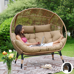 Modern Outdoor Patio <b>Egg</b> Basket Chair Ottoman Cushion Durable Iron Metal for Courtyard Garden - Product Image 1