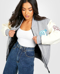 Custom Bulk Winter Women Chenille Embroidery Jackets Cowhide Leather Sleeve Baseball Patches Breathable Varsity Jackets &Coats - Product Image 4