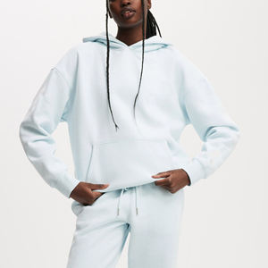 Venta al por mayor de gran tamaño Sudadera con capucha para mujer de moda caída del hombro de manga larga Casual y cómodo Color sólido holgado señoras Sudadera con capucha - Product Image 2