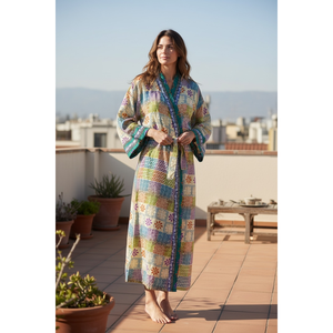 Vintage Chic Recycled Silk Sari <b>Robe</b> Women's Boho Kimono for <b>Beach</b> Resort Wear for Bridesmaid Lounge Wedding Gown Cover Ups - Product Image 1