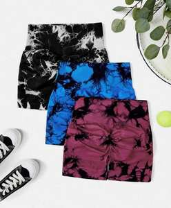 Short de gymnastique Short de fitness taille haute pour femme Pantalon de sport taille élastique à motif solide Short sans couture taille personnalisée - Product Image 6