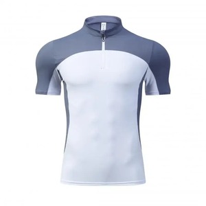 T-shirt en soie de glace pour hommes Tennis Golf Fitness Collants athlétiques Gym Muscle Fit Shirt Half Zip Color Block Short Sleeve Tee Sport Wear - Product Image 5