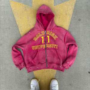 OEM Personnalisé Sunfaded Zipper French Terry Streetwear Fonctionnel Lavage À L'acide Hommes Zip up Rivet Lourd Strass À Capuche - Product Image 6