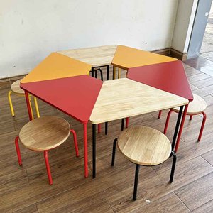 KGD037 Juego de 6 Módulos de Mesa y Sillas en Forma de Trapezoide, Multicolor, Moderno, para Taller, Baño, Jardín de Infancia, Dormitorio, Escuela - Product Image 6