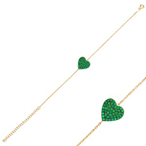 Dainty Heart Shape CZ Stone Design <b>Charm</b> Bracelet Turkish Handmade Women's 925 Sterling Silver Rhodium Plated Certified Jewelry - Product Image 2