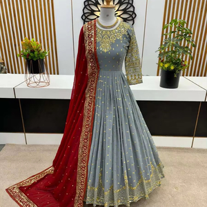 Vestido de trabajo de secuencia de bordado de Georgette de moda con ropa de fiesta dupatta precio al por mayor Ropa Étnica dupattas - Product Image 1