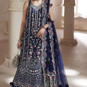 Lehenga Choli Anarkali de luxe pour femmes, lourdement orné, en acrylique, pour les fêtes, les réceptions de mariage formelles, look de mariée - Product Image 1