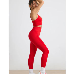 Ensemble de sport 2 pièces pour femme, décontracté, uni, taille haute, haut court et leggings, séchage rapide, respirant, 100% coton, pour la course à pied - Product Image 2