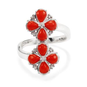 Anillo de Plata de Ley Chapado en Oro de 18K con Coral Rojo y Circonita Blanca de 3 Quilates, Joyería Vintage de Moda - Product Image 2