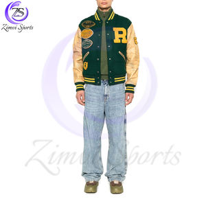 2025 bon fournisseur confortable faites votre propre laine verte Faux cuir manches Letterman College Baseball Varsity vestes - Product Image 2