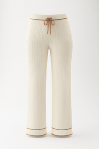 Salopette moderne en tricot côtelé à jambes larges avec cordon de serrage pour femmes, bordure contrastée, taille élastique, écologique, respirante, détente, vente en gros - Product Image 3