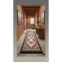 Handmade Washable Jute Runner Rug Oriental Geometric Hallway Carpet for Home