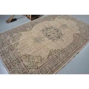 พรมตุรกีโบราณสีเบจสีน้ำตาล5.7 X 9.2ft แบบดั้งเดิมผ้าวูลผ้าวิสโคสสี่เหลี่ยมผืนผ้าการออกแบบห้องโถงน้ำยางสำหรับวัยรุ่นข้างเตียง - Product Image 2