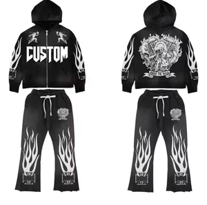 Survêtement personnalisé délavé à l'acide pour hommes ensemble de jogging à capuche zippé lourd GSM survêtement pour hommes ensemble de jogging à capuche en coton délavé à l'acide - Product Image 1