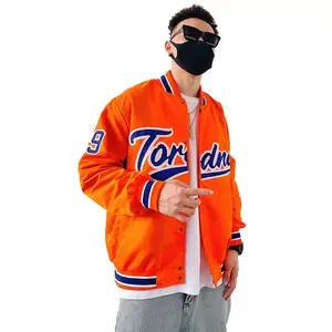 Logo personnalisé Hommes Femmes Varsity Jacket Vente en gros Super Qualité Noir Foncé Toile Col Montant Vestes avec Cuir - Product Image 2