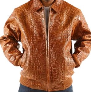 Chaqueta de Cuero Auténtico para Hombre, Estilo Motero, con Estampado de Cocodrilo - Product Image 1